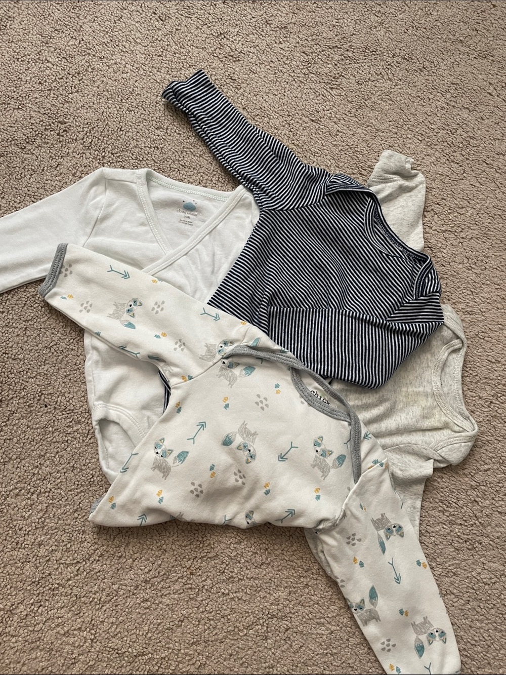 Neutral Baby Bodysuit Set - White, Gray, Navy, Teal Prints